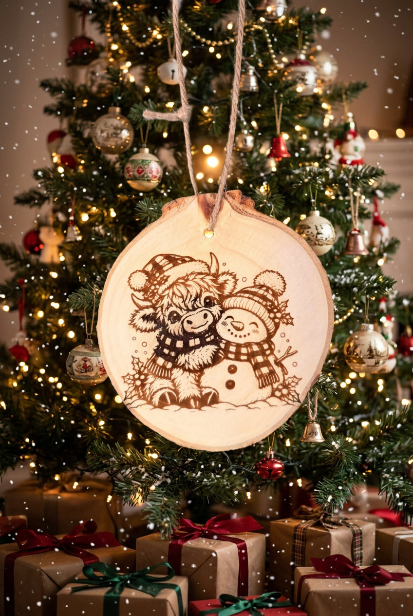 Cow and Snowman Christmas Ornament