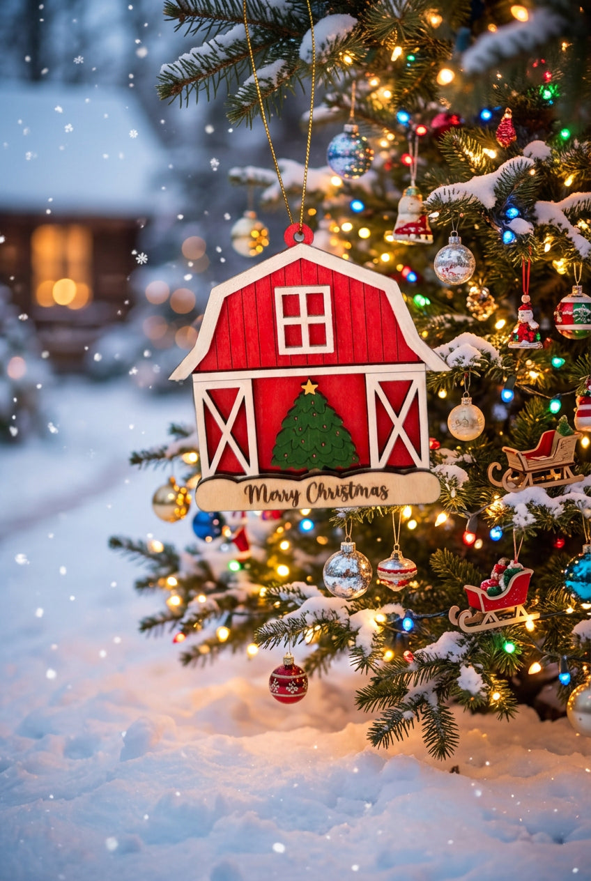 Merry Christmas Barn Ornament