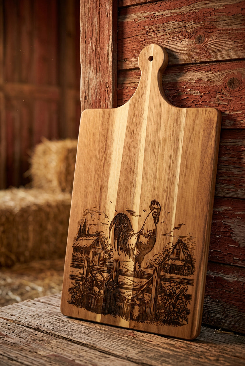 Rooster On Farm Cutting Board
