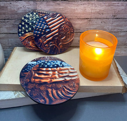 Flag And Leather Coaster