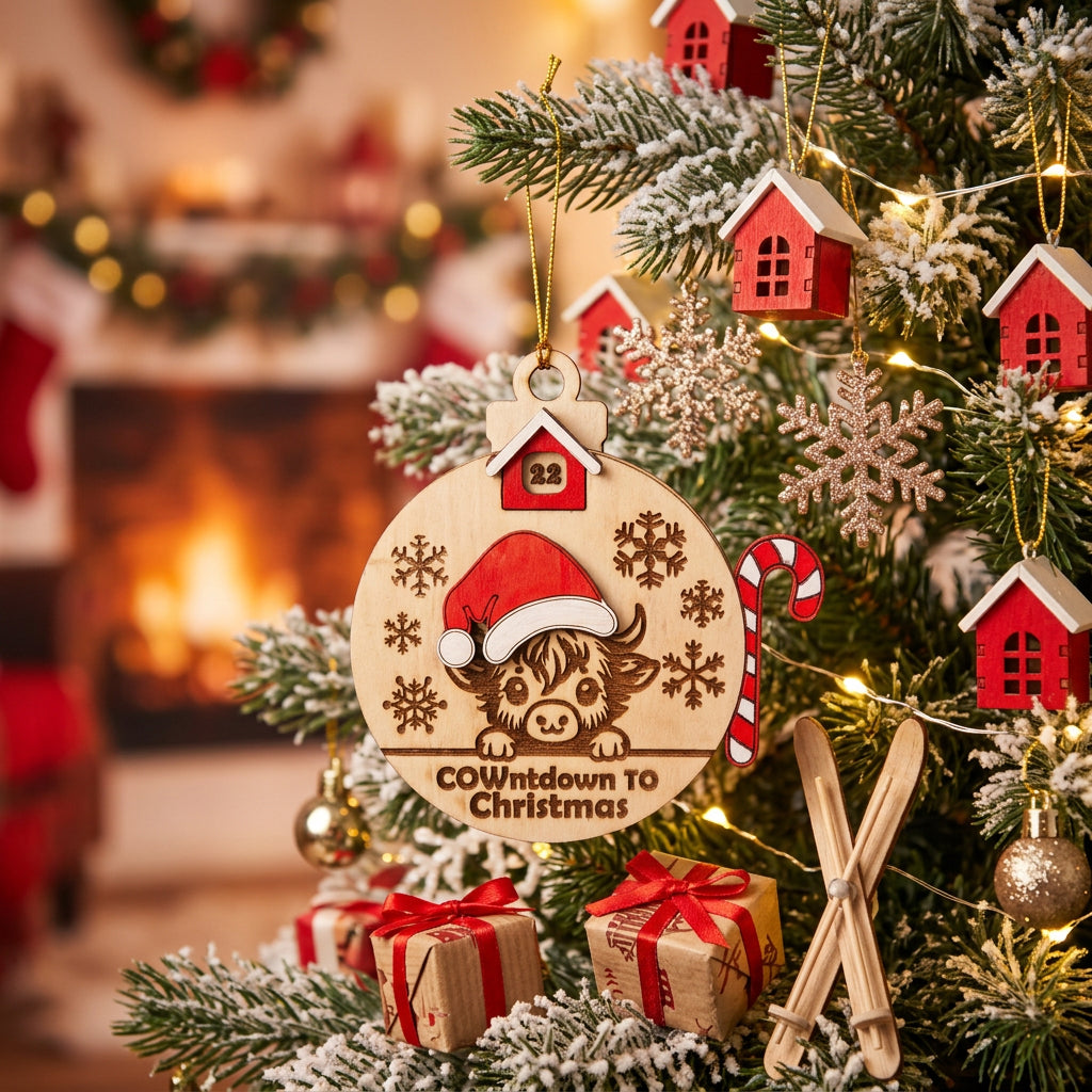 Highland Cow Countdown Christmas Ornament